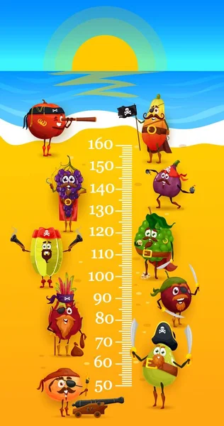 Kids Height Chart Pirate Corsair Fruits Beach Growth Meter Ruler — Vector de stock