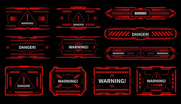 Hud Danger Alert Attention Red Interface Signs Vector Warning Messages — Image vectorielle