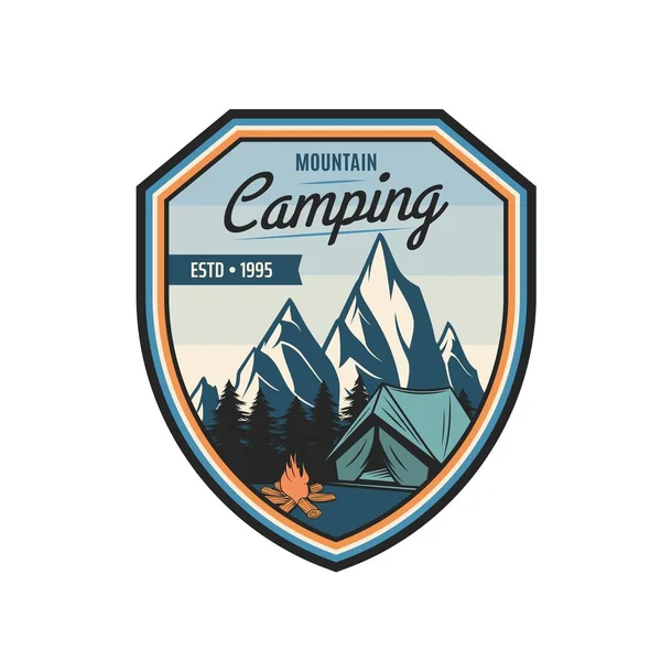 Mountain Camping Vector Icon Tourist Camp Tent Campfire Nature Landscape — Archivo Imágenes Vectoriales