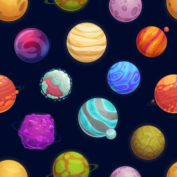 Cartoon Space Planets Stars Seamless Pattern Vector Galaxy Background Asteroids — ストックベクタ