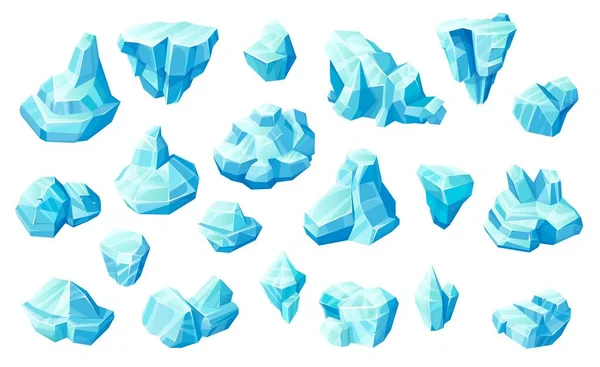Ice Cubes Crystals Blue Frozen Blocks Game Asset Cartoon Icicles — Wektor stockowy