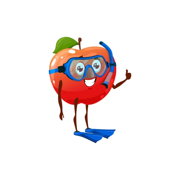 Apple Summer Fruit Character Diving Mask Flippers Isolated Funny Emoticon — Stock vektor