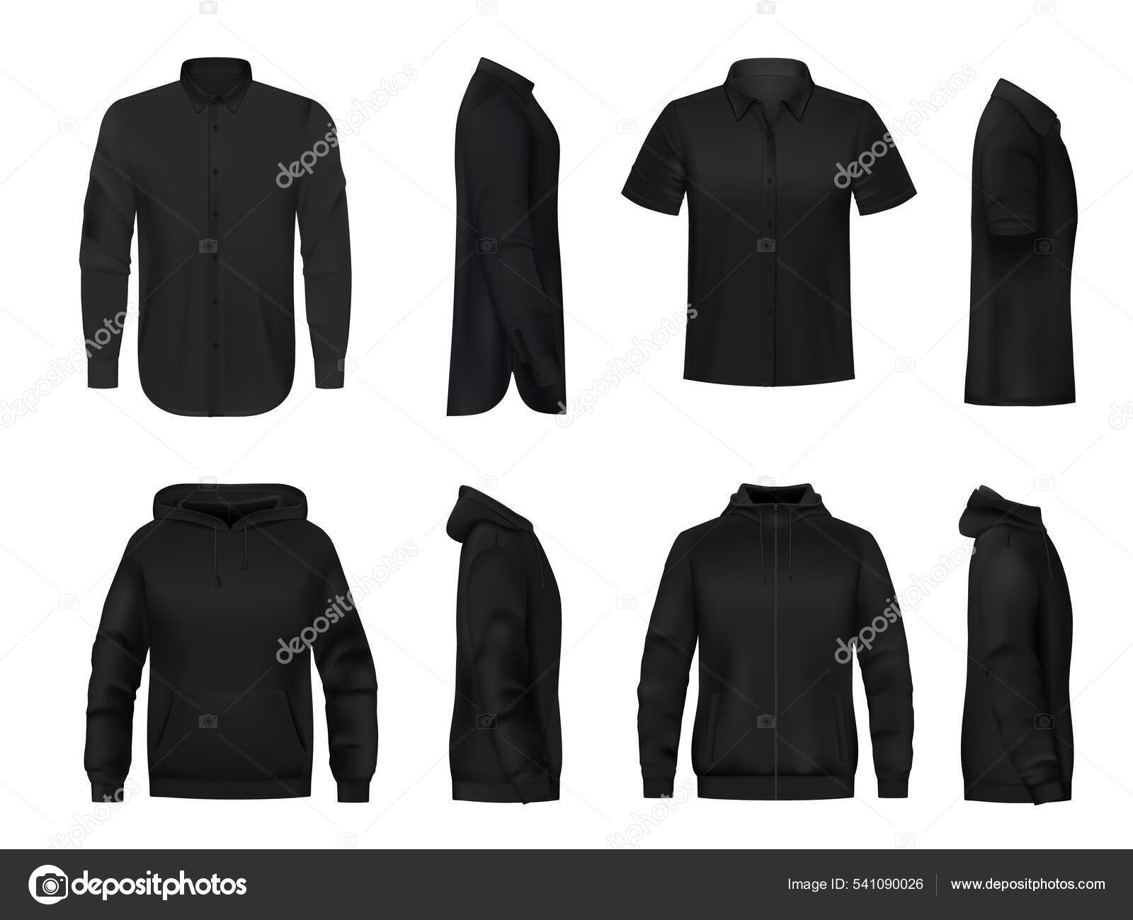 Man Black Clothing Shirt Long Short Sleeves Hoodie Realistic.