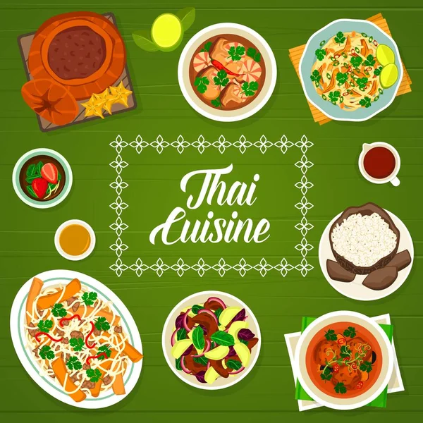 Thai Food Cuisine Menu Thailand Dishes Lunch Salads Vector Cover — Vector de stock