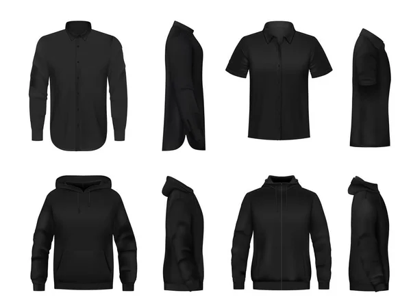 Man Black Clothing Shirt Long Short Sleeves Hoodie Realistic Vector — Vetor de Stock