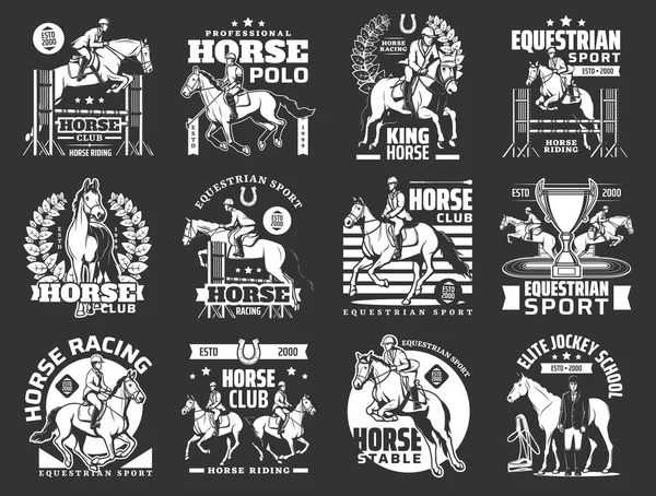 Equestrian Sport Horse Riding Polo Club Jockey School Race Jump — 图库矢量图片