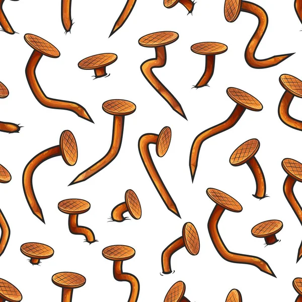 Seamless Pattern Rusty Metal Bent Nails Heads Vector Background Cartoon — Stock Vector