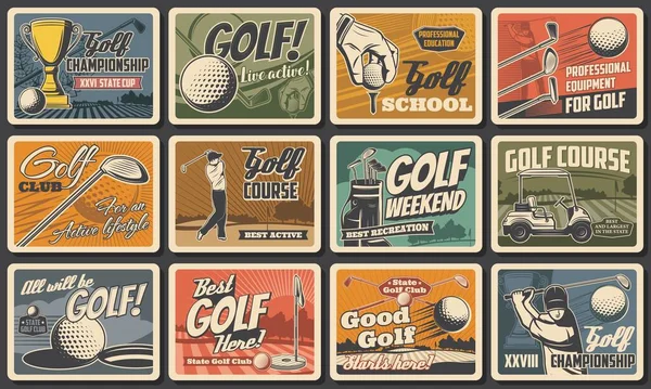 Golf Club Sport Championship Equipment Posters Retro Vector Golf Club — Vettoriale Stock