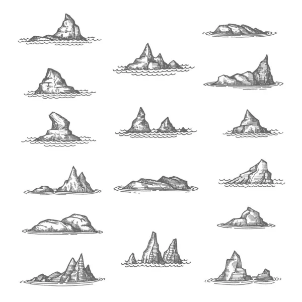 Sea Rocks Rock Outliers Reefs Shallows Vector Sketch Ocean Island — Stockvector