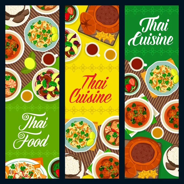 อาหารไทย แบนเนอร เวกเตอร เมน านอาหารเอเช อาหารไทย อาหารกลางว นและเย ปทอมย มแบบด — ภาพเวกเตอร์สต็อก