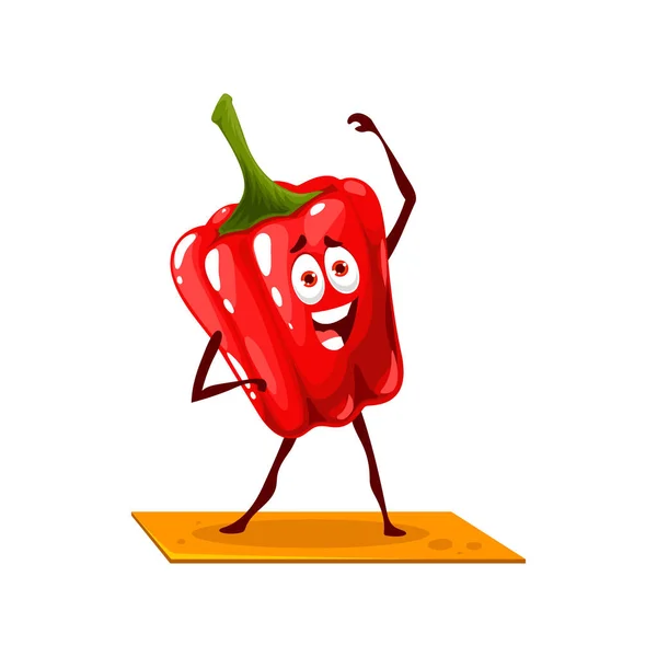 Happy Red Paprika Bell Pepper Cartoon Character Face Standing Legs — Vetor de Stock