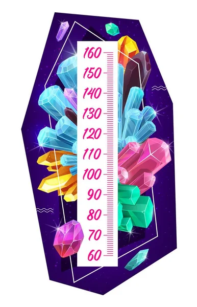 Kids Height Chart Brilliant Gems Crystals Vector Frame Growth Measure — Wektor stockowy