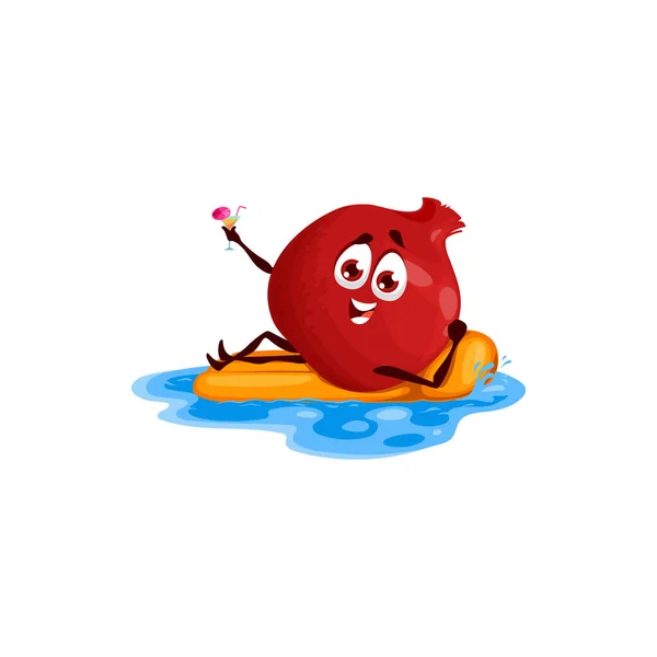 Pomegranate Surfing Cocktail Hands Isolated Summer Fruit Character Rest Vector — Stock vektor