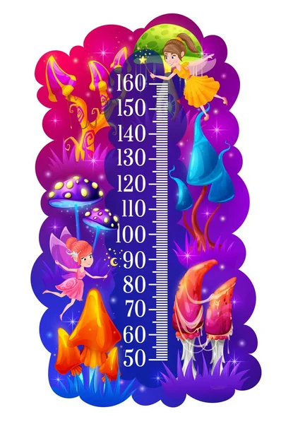 Kids Height Chart Cartoon Fantastic Magic Mushrooms Fairy Sorceress Vector — Archivo Imágenes Vectoriales