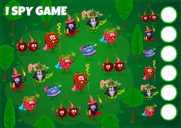 Spy Game Quiz Berry Wizard Mage Warlock Fairy Characters Kids — Vector de stock