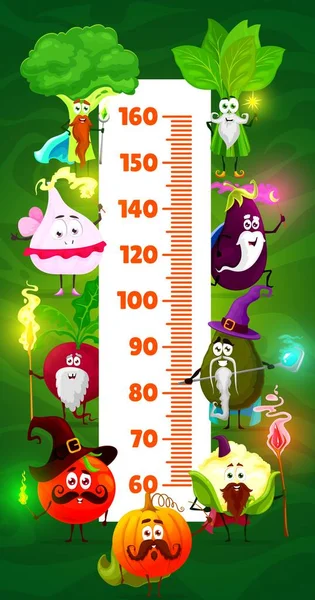 Cartoon Vegetable Magician Wizard Sorcerer Fairy Enchanter Kids Height Chart — Stock Vector
