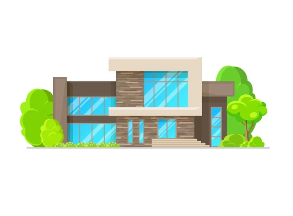 Modern Residential Neighborhood House Building Exterior Framed Stone Wall Trim — Stock Vector