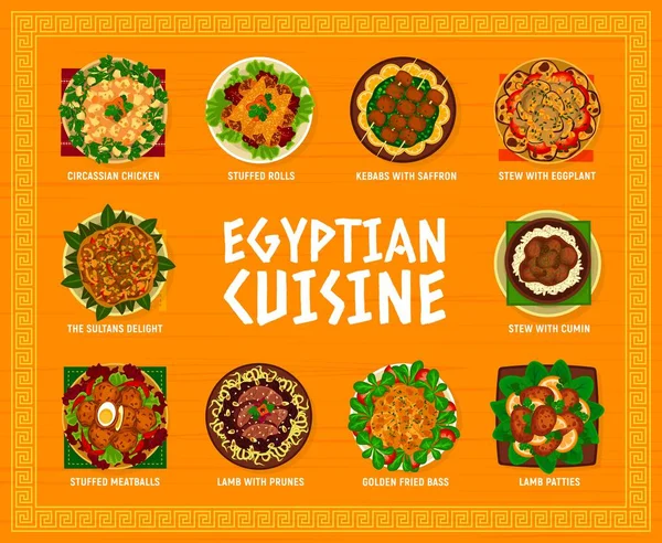 Modèle Menu Restaurant Cuisine Égyptienne Poulet Circassien Rouleaux Farcis Boulettes — Image vectorielle
