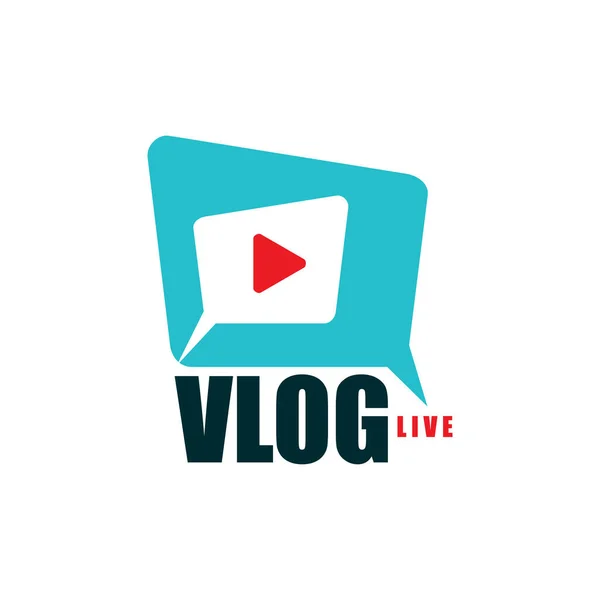 Vlog图标 电视广播或直播 在线视频博客矢量图标 Blogger或Vlogger视频频道和社交媒体流应用程序与播放器按钮 在线直播视频符号 — 图库矢量图片