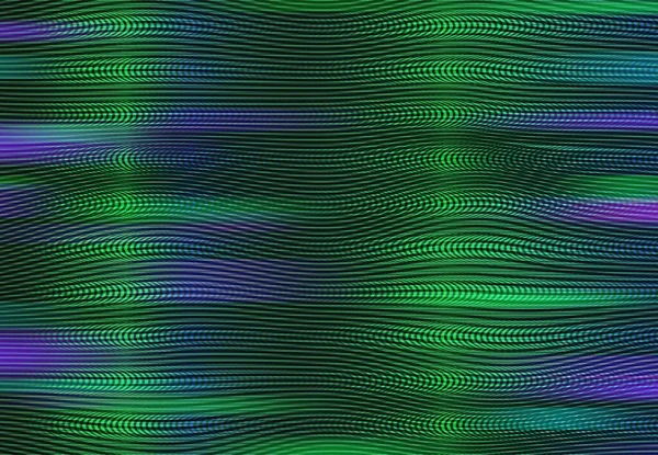 Pantalla Ruido Fallo Antigua Fondo Vector Ondas Verdes Púrpuras Efecto — Vector de stock