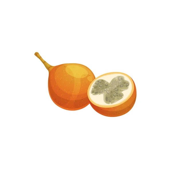 Granadilla Εξωτικά Τροπικά Φρούτα Ολόκληρα Και Μισοαπομονωμένα Vector Passiflora Ligularis — Διανυσματικό Αρχείο
