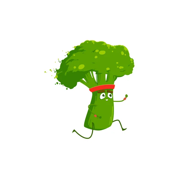 Cartoon Brokolice Sportovec Běží Vektorová Ikona Legrační Zeleninový Charakter Sportovní — Stockový vektor