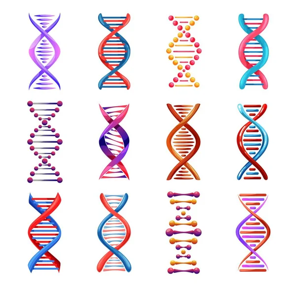 Dna Helix Iconen Genetische Geneeskunde Vectortekens Menselijke Genetische Code Moleculaire — Stockvector