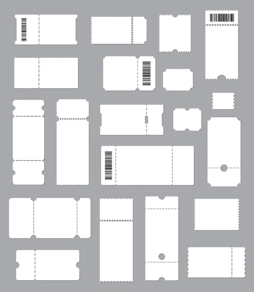 Boletos Blanco Admitir Plantillas Cupones Sorteos Papel Maqueta Vectorial Entrada — Archivo Imágenes Vectoriales