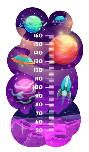 Дитяча Діаграма Висоти Мультяшні Космічні Планети Майбутній Космічний Корабель Або — стоковий вектор