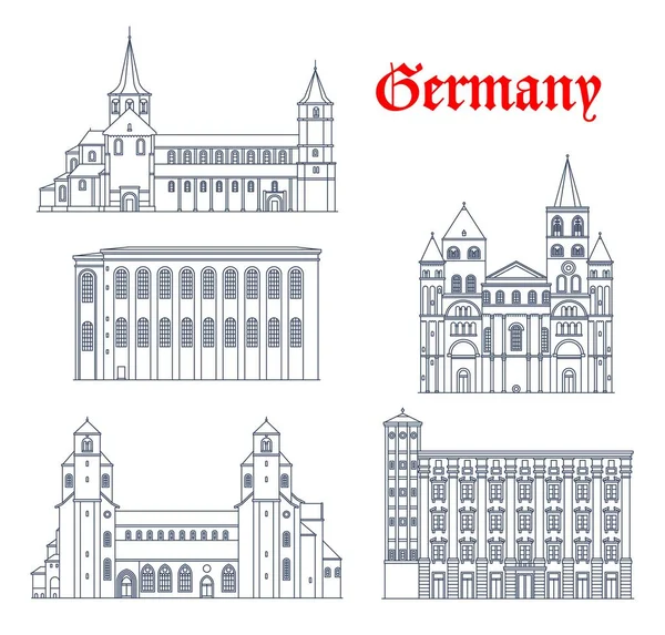 Allemagne Architecture Vectorielle Trèves Hildesheim Linz Monuments Touristiques Liebfrauenkirche Église — Image vectorielle