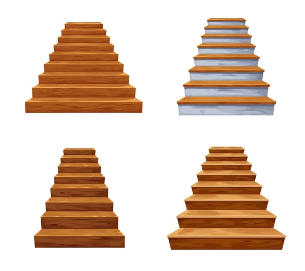 Escaleras Madera Piedra Aisladas Dibujos Animados Escalera Madera Escalera Escaleras — Vector de stock