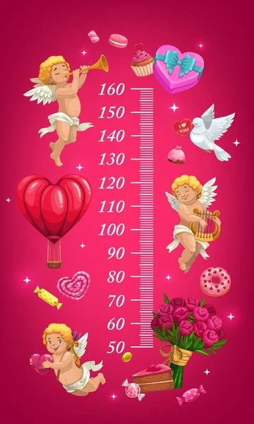 Diagramme Hauteur Saint Valentin Cupides Cadeaux Compteur Croissance Des Cœurs — Image vectorielle