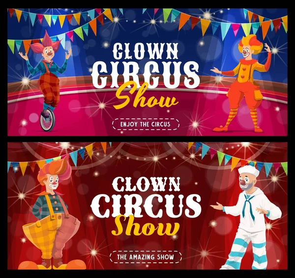 Shapito Zirkus Cartoon Clowns Und Narren Auf Der Bühne Der — Stockvektor