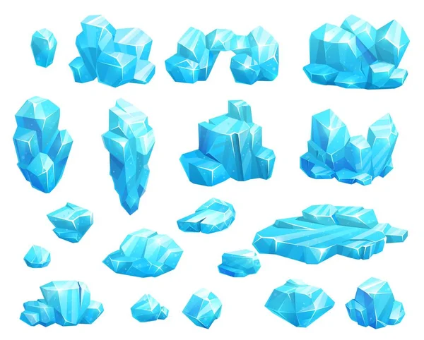 Dibujos Animados Congelados Cristales Hielo Carámbanos Bloques Icebergs Piedras Mágicas — Vector de stock