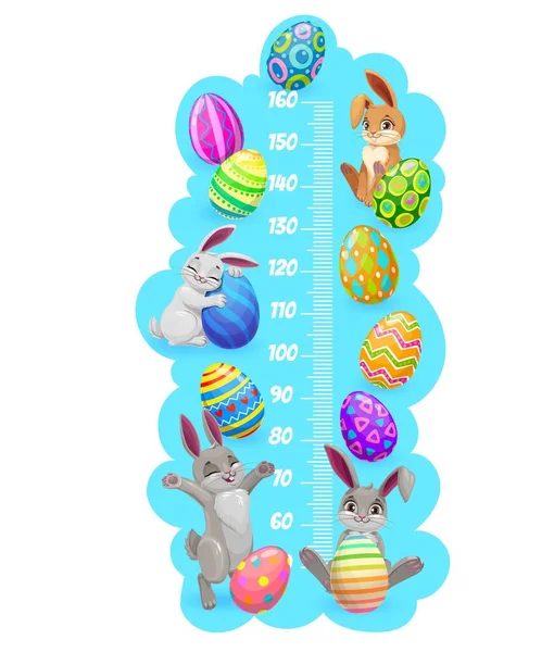 Cartoon Bunnies Eggs Kids Height Chart Vector Growth Measure Meter — Stock Vector