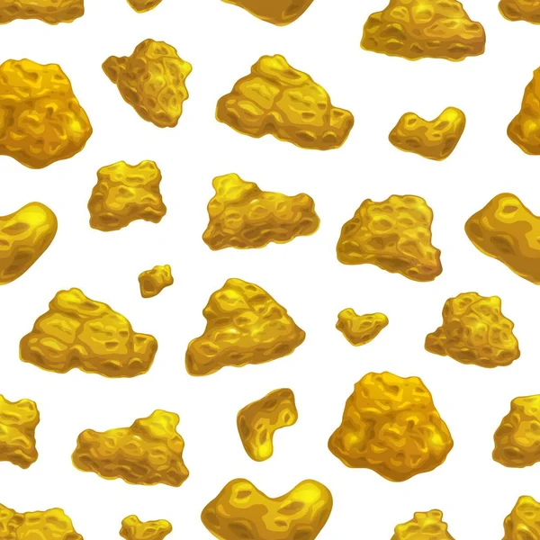 Cartoon Golden Nuggets Seamless Pattern Precious Metal Chunks Raw Gold — Stock Vector