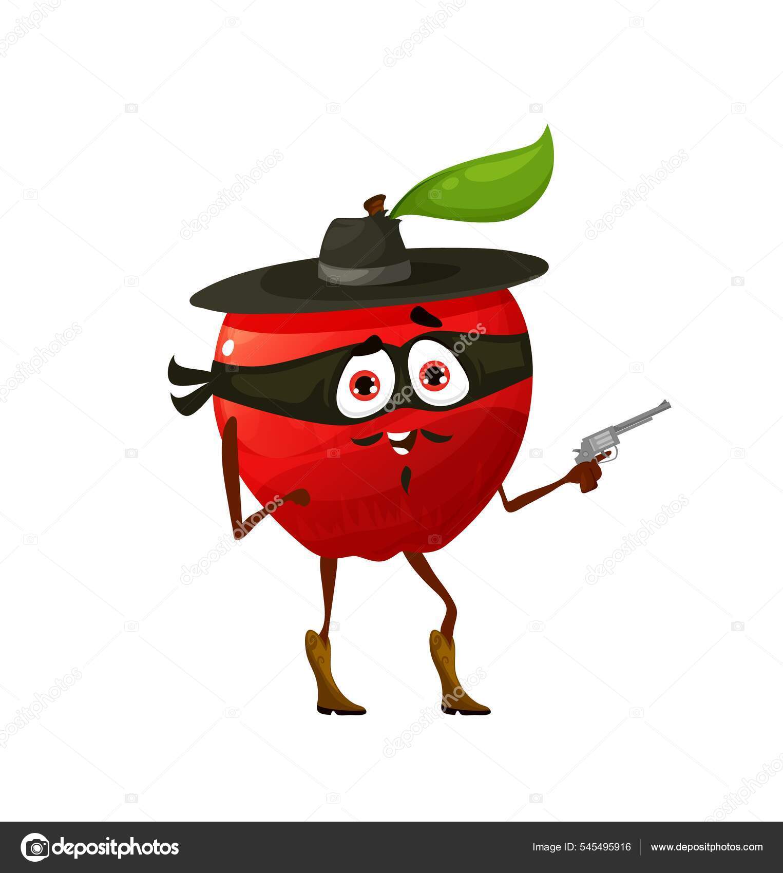Ladrão Desenhos Animados Personagem Fruta Maçã Gangster Vetor Engraçado  Bandido Vetor de stock de ©VectorTradition 545495916, image size:1525x1700