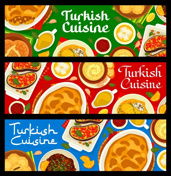 Menu Cuisine Turque Repas Bannières Vectorielles Nourriture Halal Arabe Viande — Image vectorielle