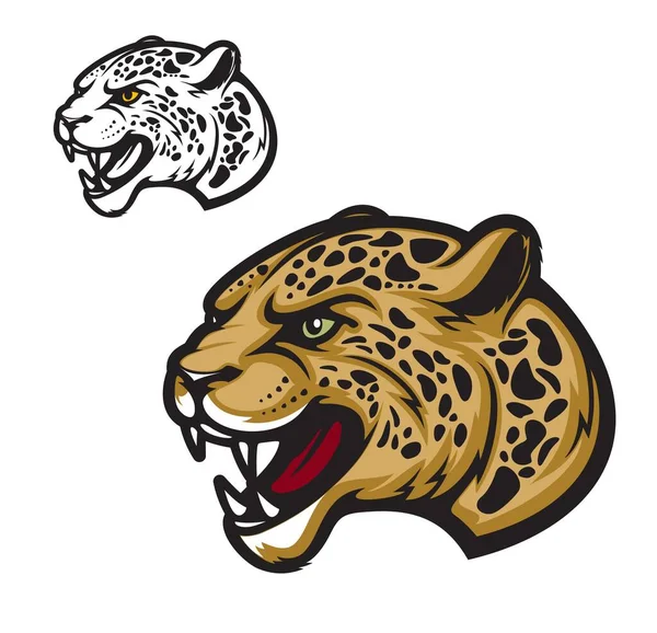 Jaguar Irritado Mascote Animal Desenho Animado Leopardo Besta Vetora Cabeça —  Vetores de Stock