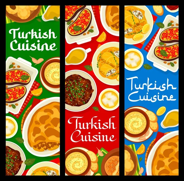 Menu Cuisine Turque Bannières Repas Avec Des Plats Arabes Légumes — Image vectorielle