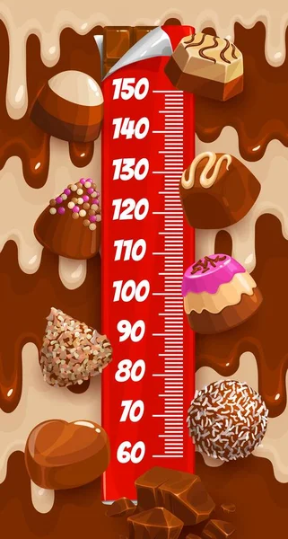 Grafico Altezza Bambini Con Cioccolato Caramelle Caramello Misuratore Crescita Vettoriale — Vettoriale Stock