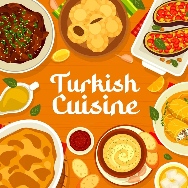 Cubierta Menú Cocina Turca Con Comida Halal Vector Platos Árabes — Vector de stock