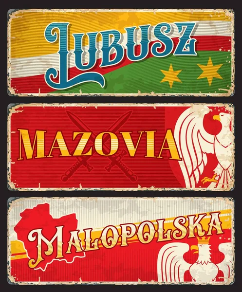 Lubusz Mazovia Malopolska Cila Vaftizlik Plakaları Çıkartmaları Polonya Turistik Işaretleri — Stok Vektör