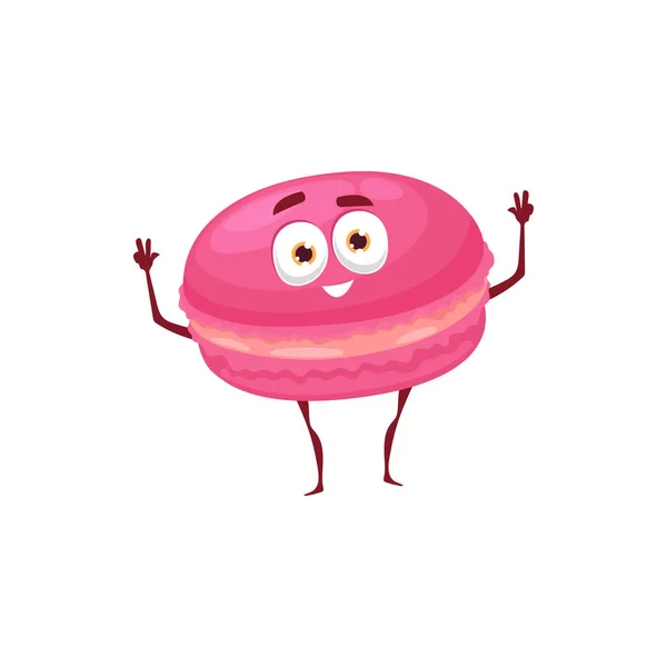 マカロンフランス菓子パン屋隔離された漫画のキャラクター ベクトル甘い面白いかわいいマカロン Emojidex 絵文字デックス フレンドリーなフィクションベーカリーデザート かわいい食べ物のお菓子 顔のあるグルメ菓子 — ストックベクタ