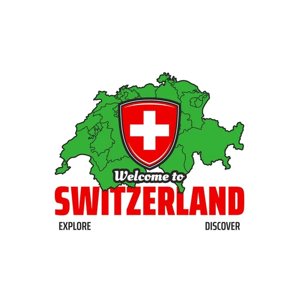 Ícone Mapa Suíça Emblema Vetor Com Brasão Nacional Território País — Vetor de Stock
