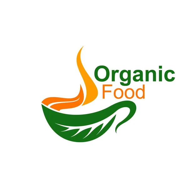 Organic Food Icon Vector Emblem Green Orange Wavy Natural Leaf — Stock Vector
