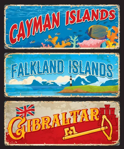 Caimão Britânico Ilhas Malvinas Gibraltar Viagem Adesivos Pratos Reino Unido — Vetor de Stock