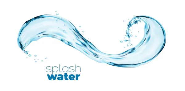 Salpicadura Ola Agua Transparente Espiral Remolino Agua Azul Aislado Con — Vector de stock