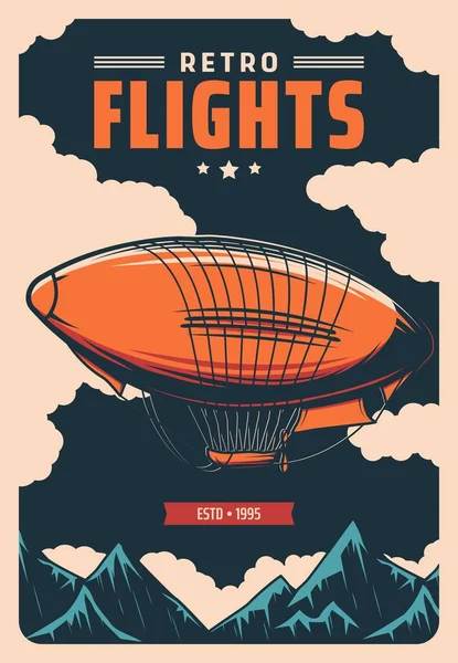 Luftschiffluftfahrt Den Alpen Luftfahrt Retro Plakatdesign Mit Ballon Luftschiff Luftschifffahrt — Stockvektor