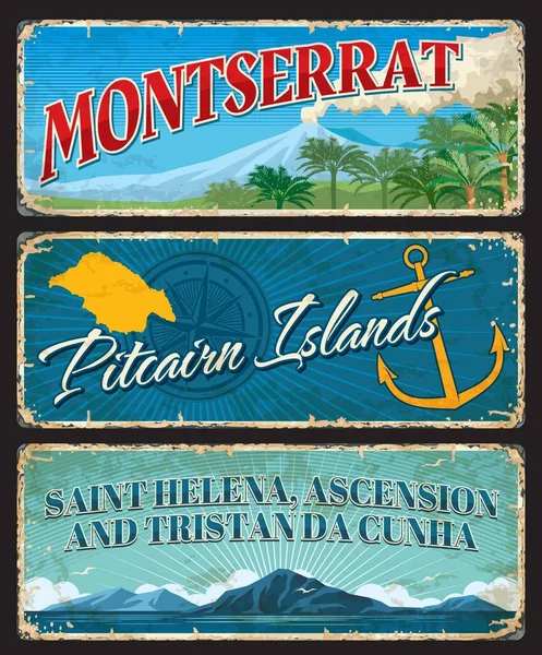 Montserrat Ilhas Pitcairn Santa Helena Ascensão Tristão Cunha Viagem Adesivos — Vetor de Stock